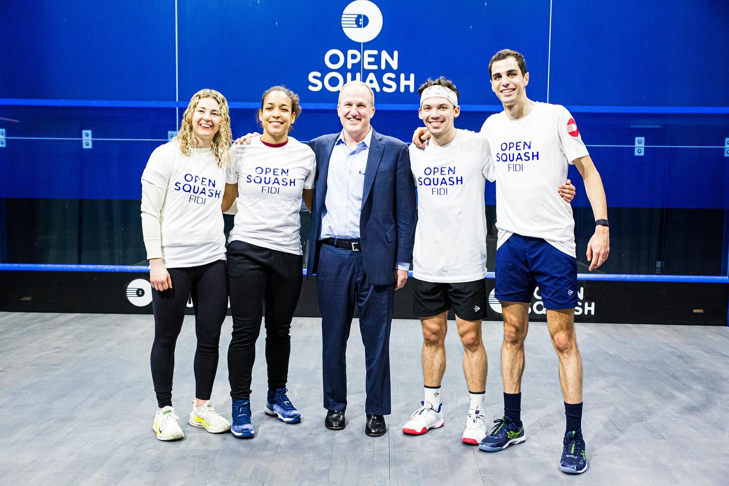 Image shows Harvard head coach Mike Way and current world no.1 Ali Farag as senior advisors, as well as top pros Victor Crouin, Gina Kennedy, Farida Mohamed and Hannah Craig as ambassadors.