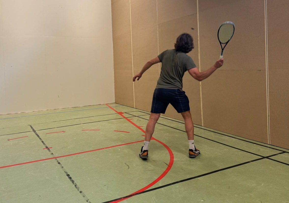 Picture shows Christian Borgvall practising on the court
