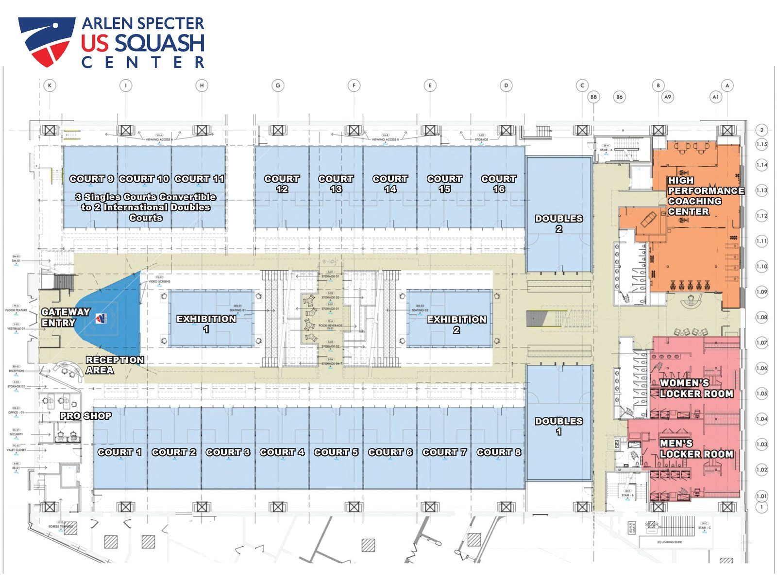 Floor Plan of the Arlen Specter US Squash Center