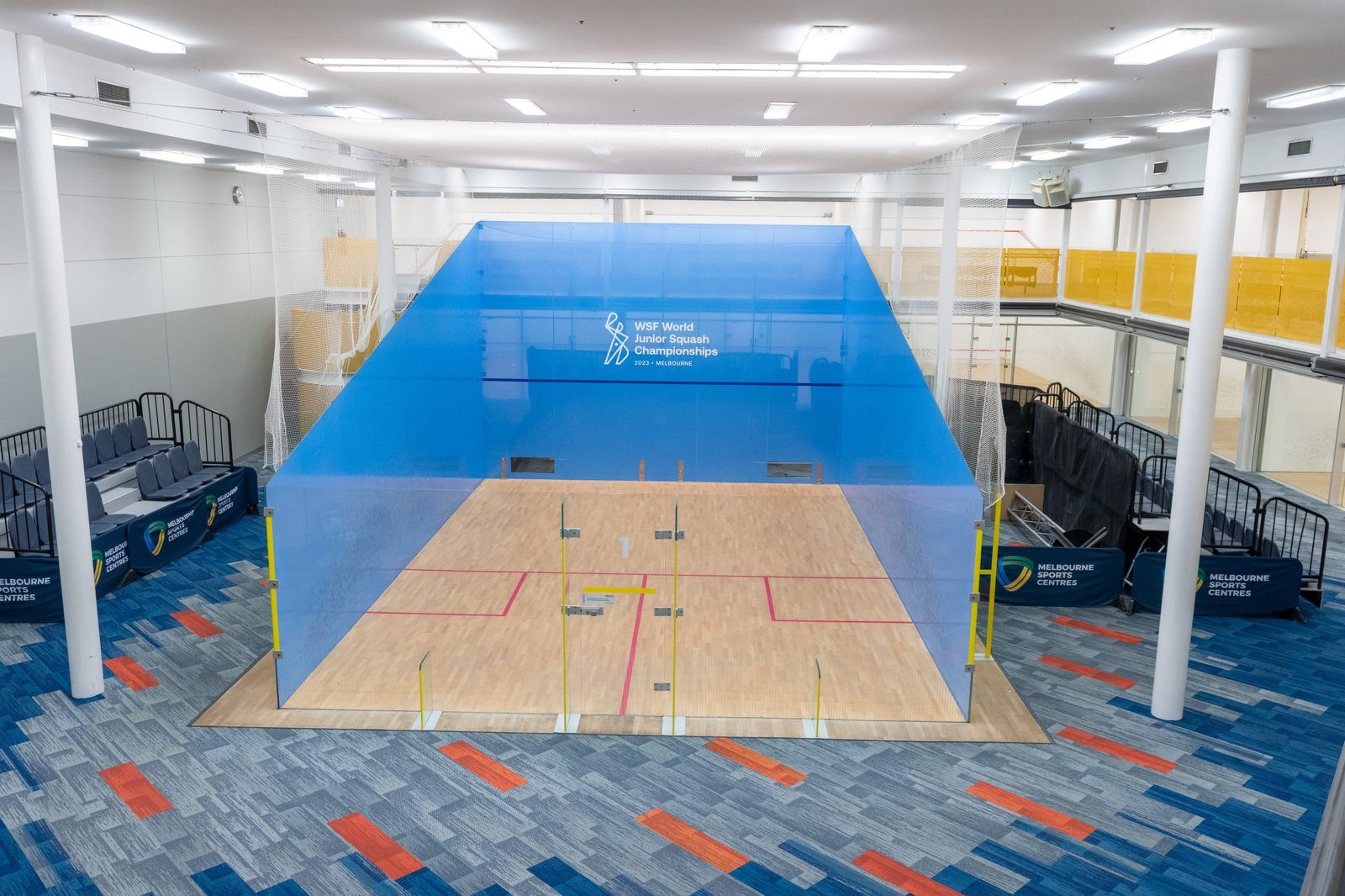 Fixed Installed Glass Court with the glass walls up to the out of play lines