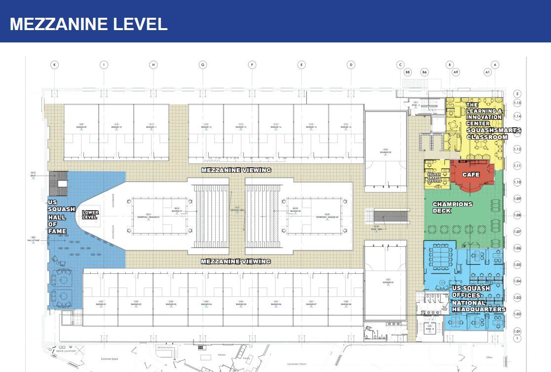 Mezzanine Level of the Arlen Spencer US National Squash Center