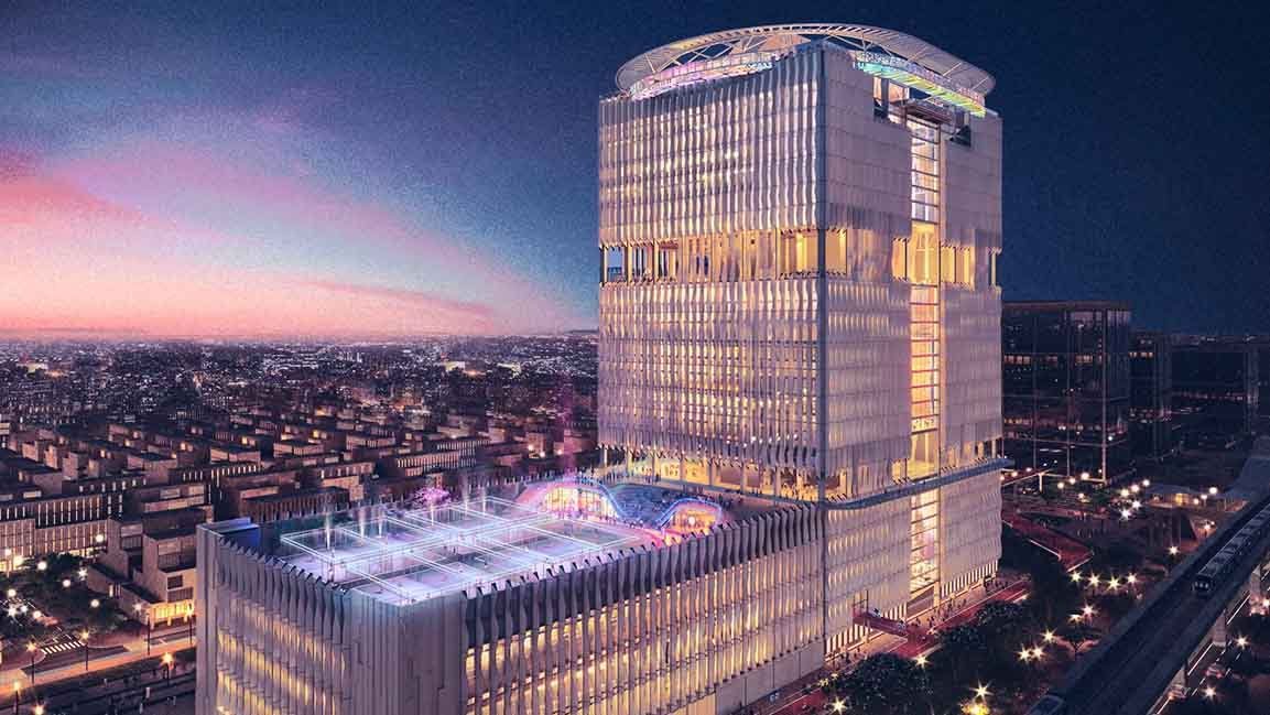 Rendering of The Sports Boulevard in Riyadh, Saudi Arabia - the world largest Global Sports Tower