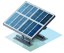 The image shows a solar panel on a mounting structure, designed to absorb sunlight for energy generation