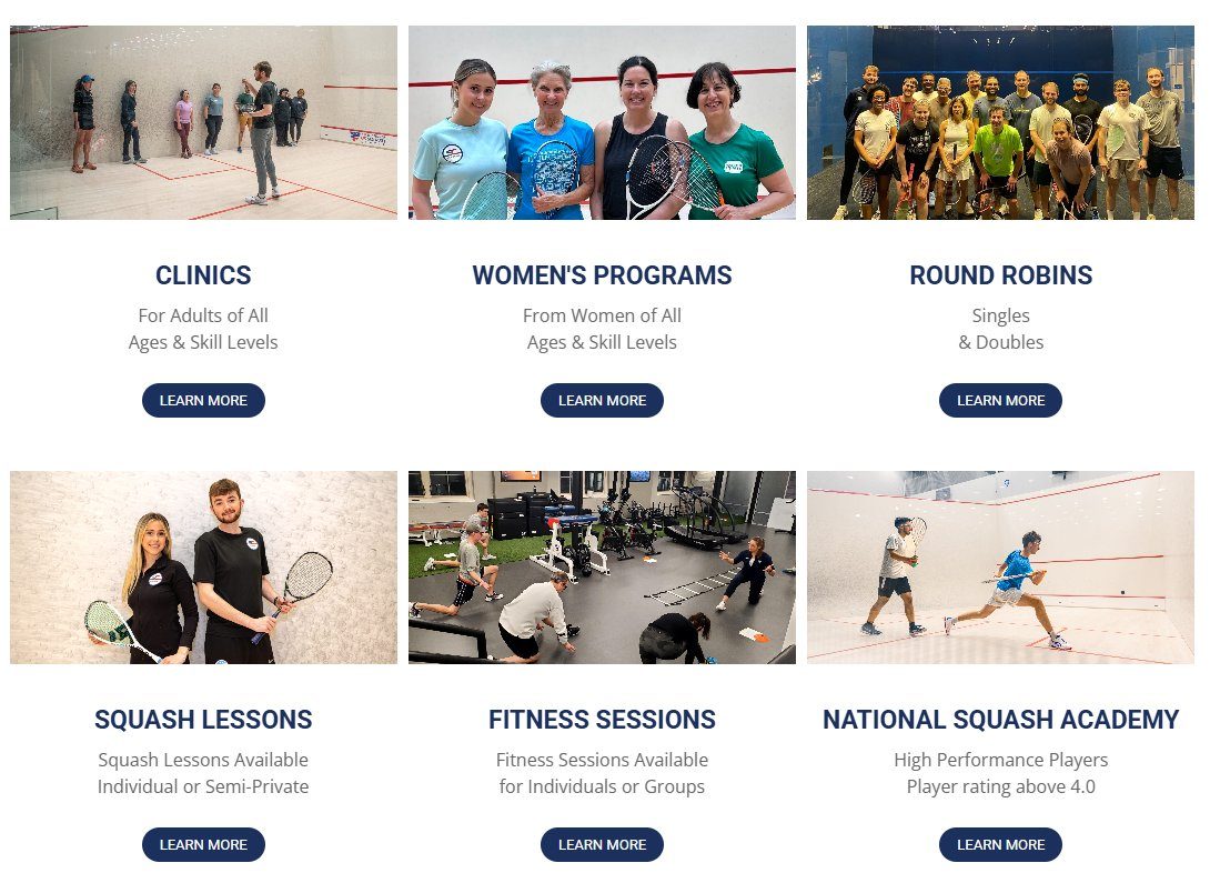 some of the prgrams at the Arlen Spencer Center from Clinics to a National Squash Academy