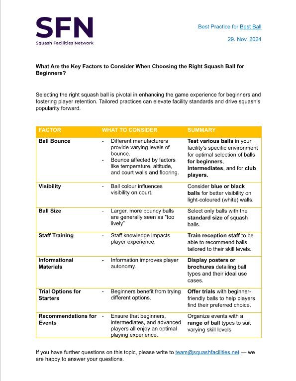 SFN Checkliste for choosing the best ball