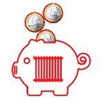 The image shows a piggy bank design with a barcode pattern and three coins falling into it. Let me know if you'd like this described differently or used in a specific way.